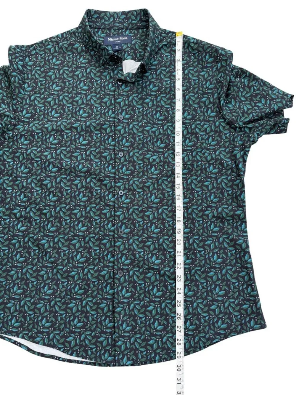 Mizzen+Main Mens XL Shirt Leeward Trim Fit Short Sleeve Button-Up Navy Foliage - Picture 5 of 6